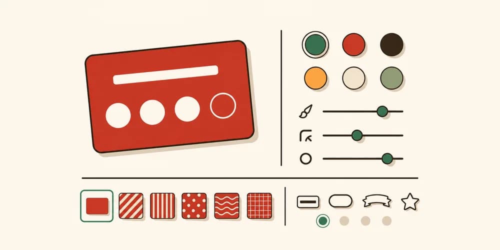 Une carte de fidélité rouge, une palette de couleurs et des curseurs de réglage.